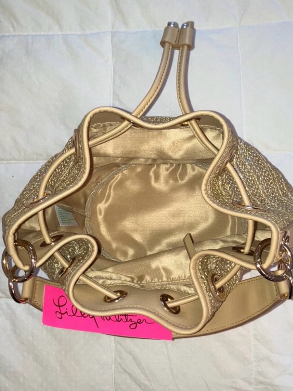 Lilly Pulitzer Straw & Tan Drawstring Bucket Bag - Picture 5 of 6
